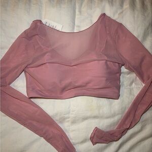 Elegant Sheer Pink Long Sleeve Crop Top